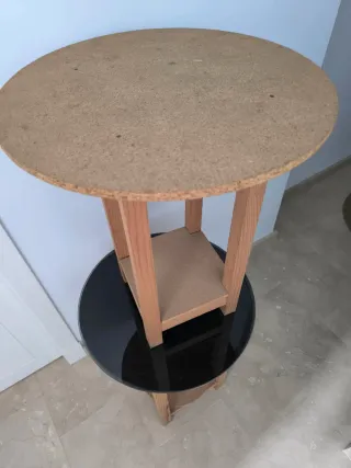 Mesita redonda madera y cristal