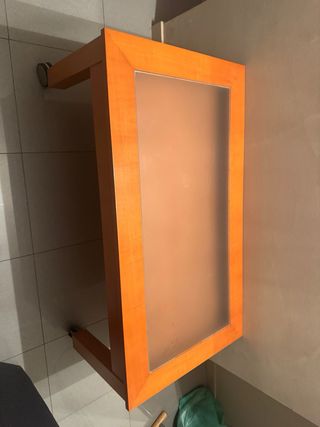 Mesa de centro madera y cristal con ruedas