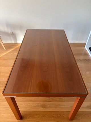 Mesa comedor extensible madera y cristal