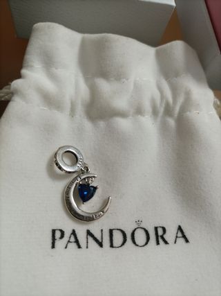 Charm Pandora Plata Luna Corazón Azul Auténtico