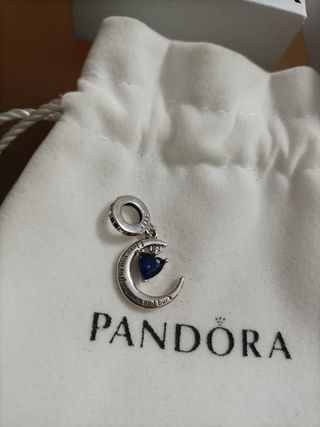 Charm Pandora Plata Luna Corazón Azul Auténtico