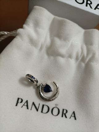 Charm Pandora Plata Luna Corazón Azul Auténtico