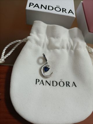 Charm Pandora Plata Luna Corazón Azul Auténtico