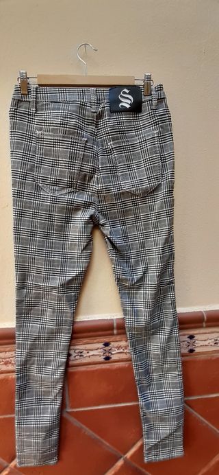 Pantalón Hombre Elástico Cuadros Gris