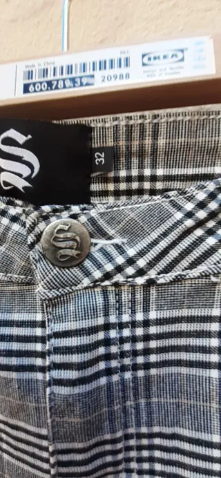 Pantalón Hombre Elástico Cuadros Gris