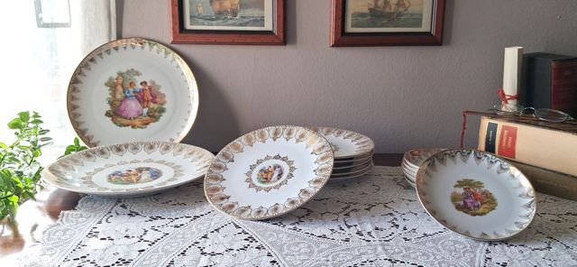 Set 14 Piatti Arzberg Bavaria scene galanti e oro