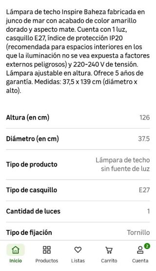 Lámpara colgante de junco de mar