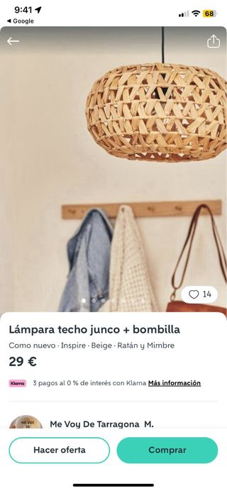 Lámpara colgante de junco de mar