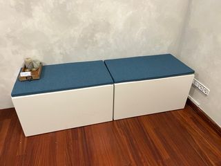 Bancos Smastad Ikea blanco con cojin azul