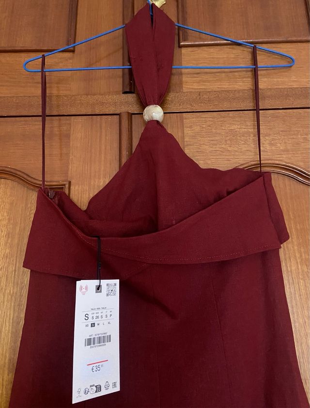 Vestido Largo Burdeos Zara Talla S nuevo 