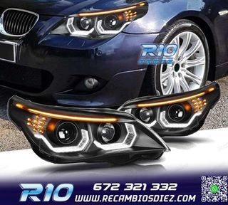 FAROS BMW E60 E61 03-07 ANGEL EYES LED U HALO FONDO NEGRO