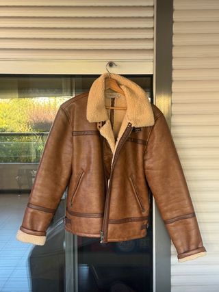 Chaqueta aviador cuero vintage forro borrego