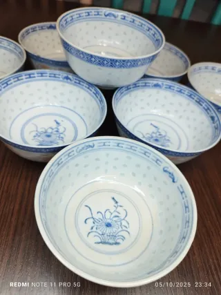 8 Cuencos Chinos Vintage Grano de Arroz