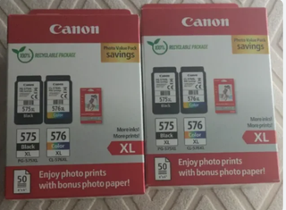 2 Packs Canon 575XL + 576XL + Papel Foto - Nuevo