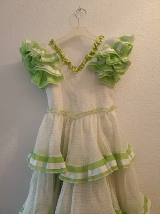 Vestido Gitana Niña Verde y Blanco