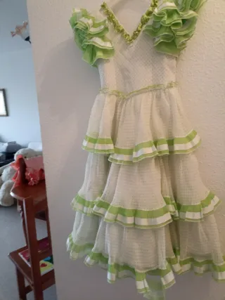 Vestido Gitana Niña Verde y Blanco