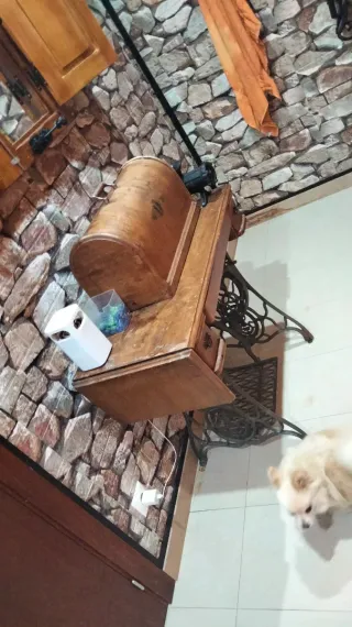 Máquina de coser antigua de madera y metal