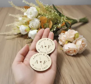 Imanes personalizados de madera Boda