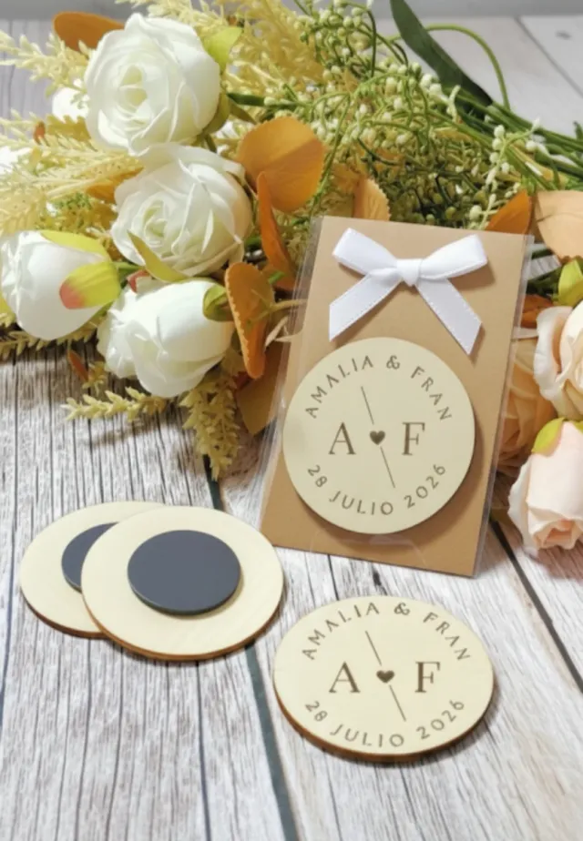 Imanes personalizados de madera Boda