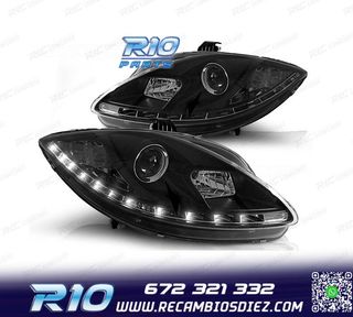 FAROS SEAT LEON ALTEA TOLEDO 04-09 LUZ DIURNA LED FONDO NEGR