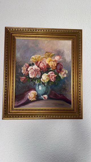 Cuadro al óleo de rosas