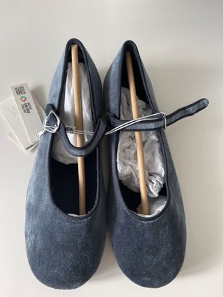 Manoletinas/mercedit Zara Terciopelo Gris Talla 38