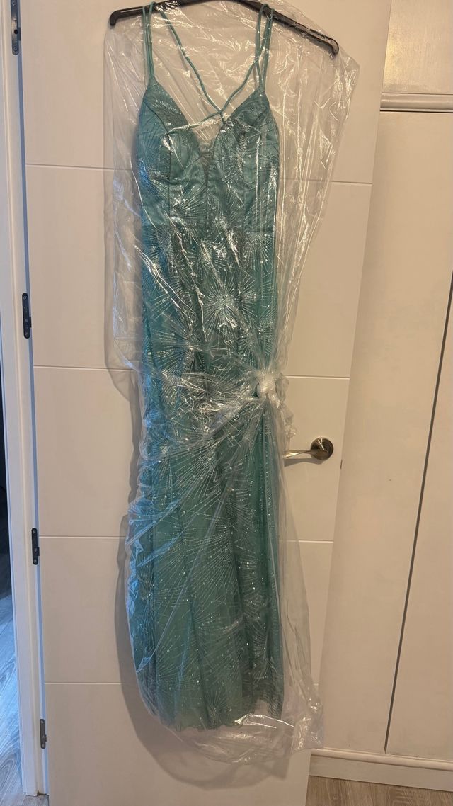 Vestido de ceremonia azul turquesa