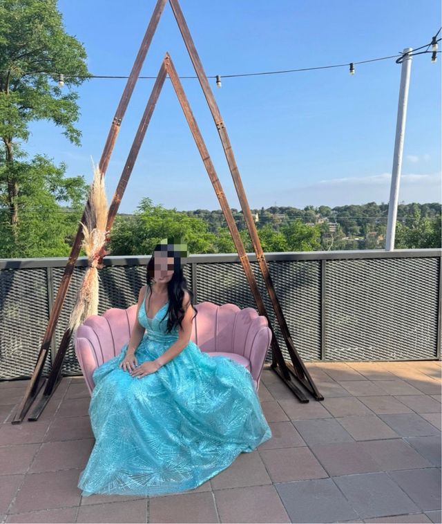 Vestido de ceremonia azul turquesa