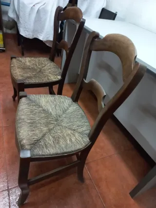 2 Sillas Antiguas Madera Y Yute