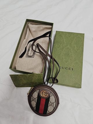Bolso Redondo Gucci Beige y Rojo con ticket 