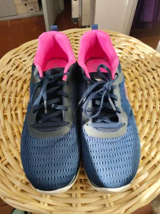 Playeros Skechers Mujer Azul y Rosa