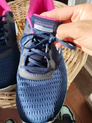 Playeros Skechers Mujer Azul y Rosa