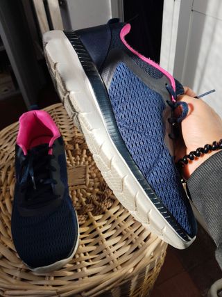 Playeros Skechers Mujer Azul y Rosa