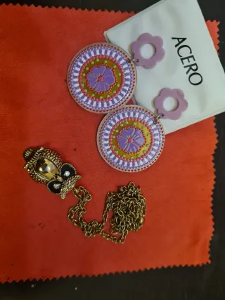 Lote bisutería ACERO: collar búho y pendientes