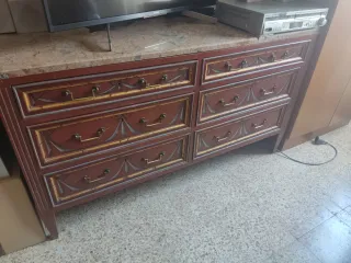 Cómoda de pino danesa años 50 encimera mármol.