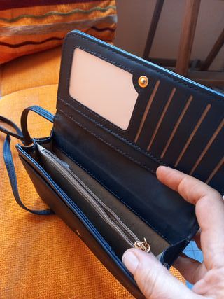 Portafoglio/borsetta ecopelle blu con tracolla