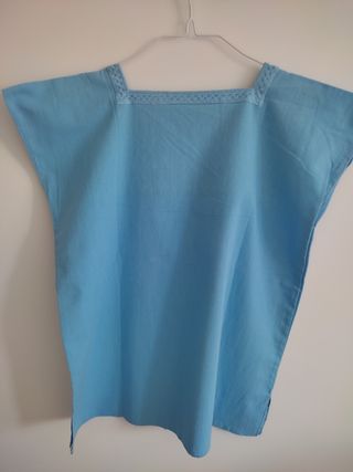Blusa Huipil Mexicana Bordada Azul