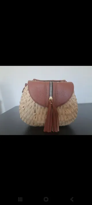 Bolso rafia y piel