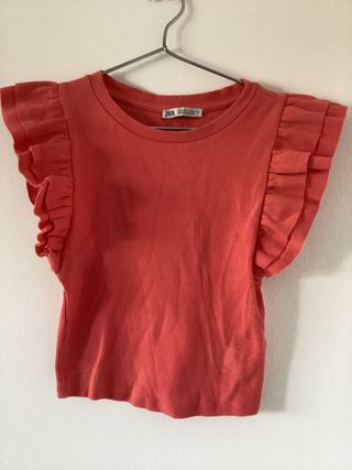 Camiseta Zara manga corta volantes talla S