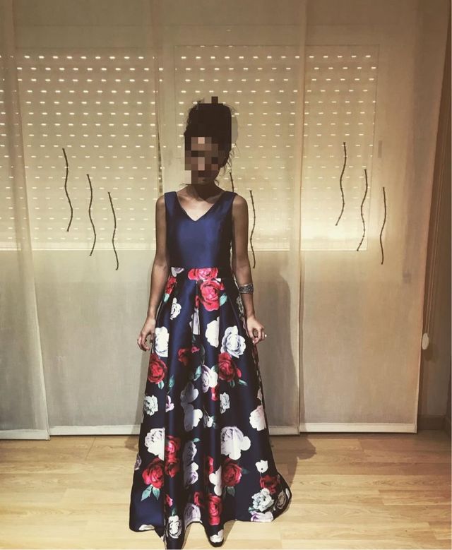 Vestido fiesta floral azul talla XS