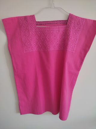 Blusa Huipil Bordado Rosa Talla Única