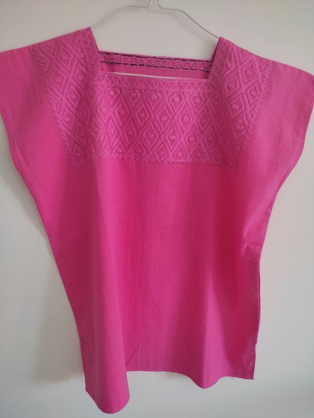 Blusa Huipil Bordado Rosa Talla Única