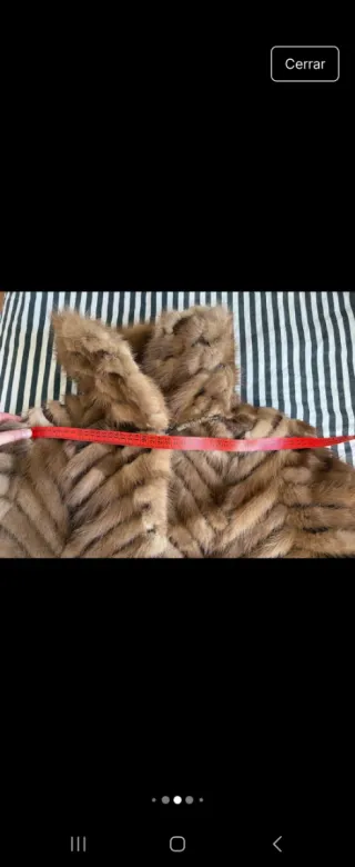 Abrigo piel trenzada tipo vison beige/marrón talla