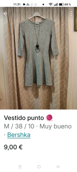 Vestido punto Bershka gris M/38