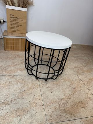 Mesa auxiliar redonda metal y madera