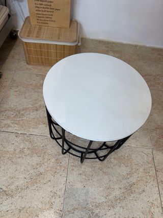 Mesa auxiliar redonda metal y madera