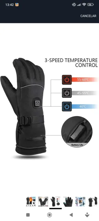 Guantes Térmicos Eléctricos Rainers Negros