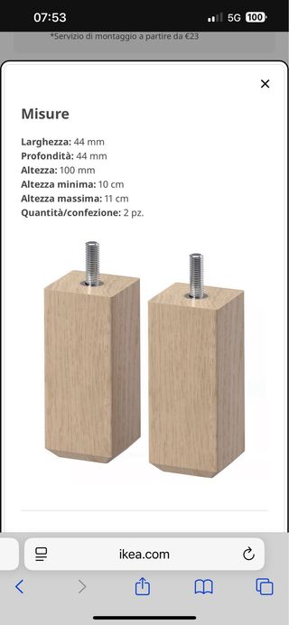 Gambe per mobili Ikea in legno €5 a coppia