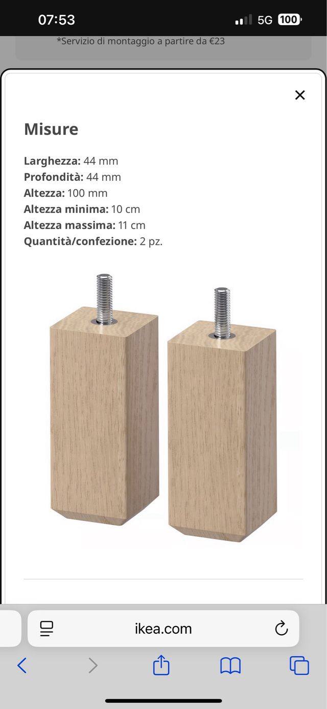 Gambe per mobili Ikea in legno €5 a coppia