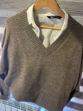 Jersey Zara marrón V-neck Talla S